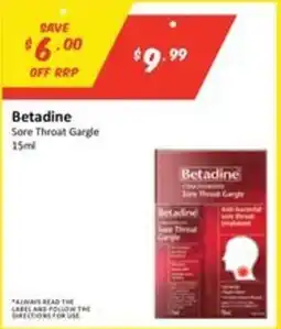 Chemist Outlet Betadine Sore Throat Gargle offer