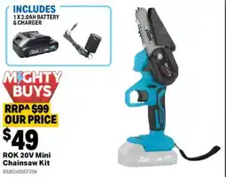 Mitre 10 ROK 20V Mini Chainsaw Kit offer