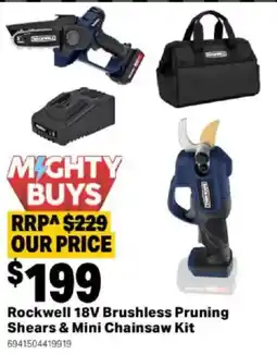 Mitre 10 Rockwell 18V Brushless Pruning Shears & Mini Chainsaw Kit offer