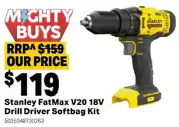 Mitre 10 Stanley fatmax v20 18v drill driver softbag kit offer