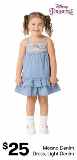 BIG W Disney Princess Moana Denim Dress, Light Denim offer