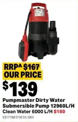 Mitre 10 Pumpmaster Dirty Water Submersible Pump offer