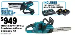 Mitre 10 Makita 36V (18V x 2) Brushless 400mm Chainsaw Kit offer