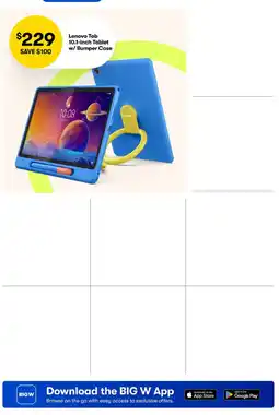 BIG W Lenovo Tab 10.1-inch Tablet w/ Bumper Case offer