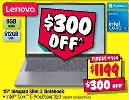 JB Hi-Fi Lenovo 15" Ideapad Slim 3 Notebook offer