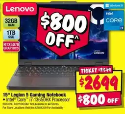 JB Hi-Fi Lenovo 15" Legion 5 Gaming Notebook offer