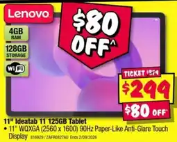 JB Hi-Fi Lenovo 11" Ideatab 11 125GB Tablet offer