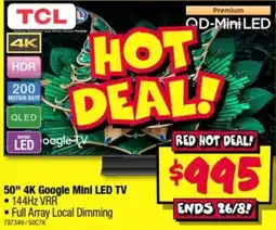 JB Hi-Fi TCL 50" 4K Google Mini LED TV offer