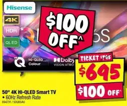 JB Hi-Fi Hisense 50" 4K Hi-QLED Smart TV offer