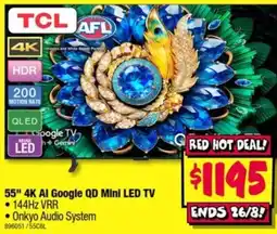 JB Hi-Fi TCL 55" 4K AI Google QD Mini LED TV offer