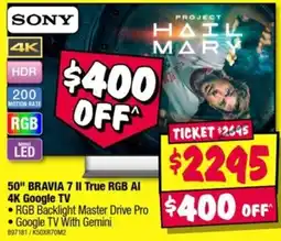 JB Hi-Fi Sony 50" BRAVIA 7 II True RGB AI 4K Google TV offer
