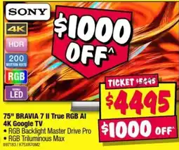 JB Hi-Fi Sony 75" BRAVIA 7 II True RGB AI 4K Google TV offer