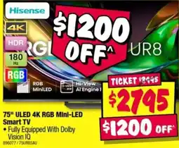 JB Hi-Fi Hisense 75" ULED 4K RGB Mini-LED Smart TV offer
