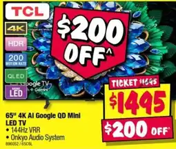 JB Hi-Fi TCL 65" 4K AI Google QD Mini LED TV offer