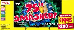 JB Hi-Fi TCL 75" 4K AI Google QD Mini LED TV offer