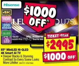 JB Hi-Fi Hisense 85" MiniLED HI-QLED 4K Smart AI TV offer