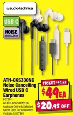 JB Hi-Fi audio-technica ATH-CKS330NC Noise Cancelling Wired USB C Earphones offer