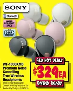 JB Hi-Fi Sony Premium Noise Cancelling True Wireless Headphones offer