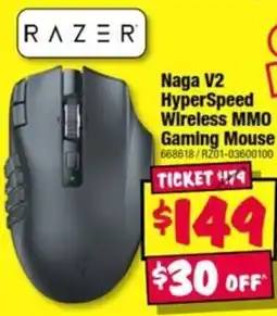 JB Hi-Fi Razer Naga V2 HyperSpeed Wireless MMO Gaming Mouse offer