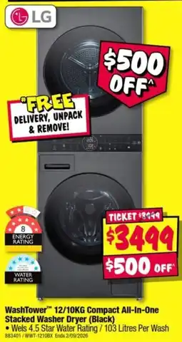 JB Hi-Fi LG WashTower 12/10KG Compact All-in-One Stacked Washer Dryer offer