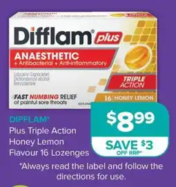 Ramsay Pharmacy Difflam Plus Triple Action Honey Lemon offer