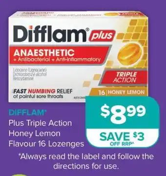 Difflam Plus Triple Action Honey Lemon