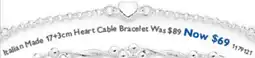Prouds Italian Made 17+3cm Heart Cable Bracelet offer