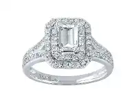 Bevilles Jewellery Love by Michelle Beville Emerald Double Halo Solitaire Ring with 1.00ct of Diamonds in 18ct White Gold - M offer