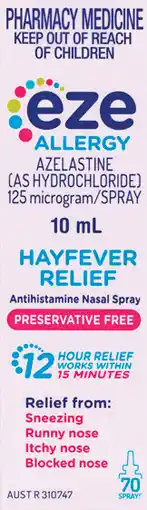 Pharmacy Best Buys Eze Allergy Hayfever Relief Antihistamine Nasal Spray offer