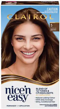 Priceline Clairol Nice 'N Easy 5 Natural Medium Brown Permanent Hair Colour offer