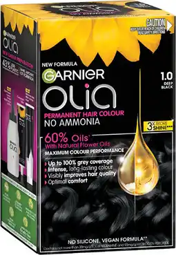 Priceline Garnier Olia 1.0 Deep Black Permanent Hair Colour No Ammonia, 60% Oils 1 Kit offer