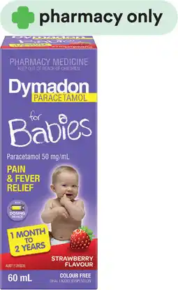 Priceline Dymadon For Babies 1 Month to 2 Years Liquid Paracetamol Strawberry offer