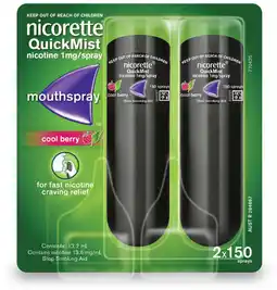 Priceline Nicorette Quickmist Nicotine 1mg Mouth Spray Cool Berry 2 x 150 Sprays offer