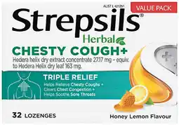 Priceline Strepsils Herbal Chesty Cough+ Honey Lemon 32 Lozenges offer