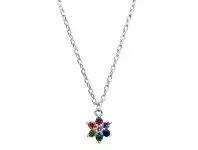 Bevilles Jewellery Rainbow Cubic Zirconia Flower Necklace in Sterling Silver offer