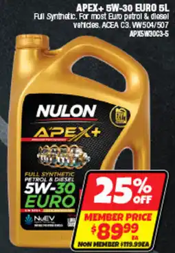 Autobarn Nulon Apex+ 5W-30 Euro offer