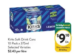 Foodworks Kirks Soft Drink Cans offer