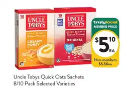 Foodworks Uncle Tobys Quick Oats Sachets offer