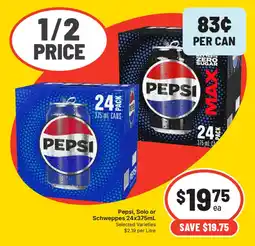 Supa Valu Pepsi, Solo or Schweppes 24x375mL offer