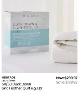 Myer Heritage 50/50 Duck Down and Feather Quilt offer