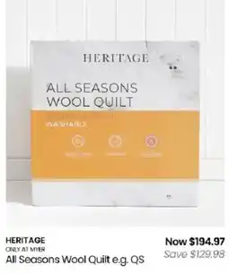 Myer Heritage All Seasons Wool Quilt offer