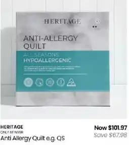 Myer Heritage Anti Allergy Quilt offer