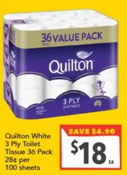 Supa Valu Quilton White 3 Ply Toilet Tissue offer