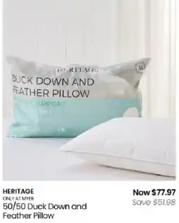 Myer Heritage 50/50 Duck Down and Feather Pillow offer