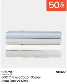 Myer Heritage 1000TC Finest Cotton Sateen Sheet Set offer