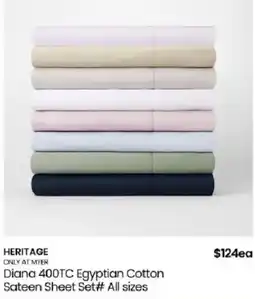 Myer Heritage Diana 400TC Egyptian Cotton Sateen Sheet Set offer