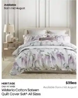 Myer Heritage Wisteria Cotton Sateen Quilt Cover Set offer