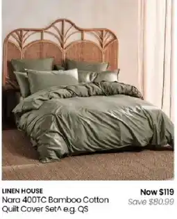 Myer Linen House Nara 400TC Bamboo Cotton Quilt Cover Set offer