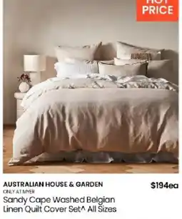 Myer Australian House & Garden Sandy Cape Washed Belgian Linen Quilt Cover Set offer