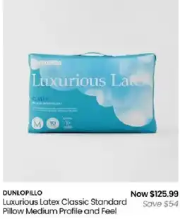 Myer Dunlopillo Luxurious Latex Classic Standard Pillow Medium Profile and Feel offer